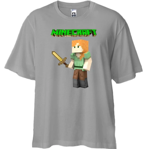 Футболка двунитка Oversize, Серый, Minecraft Алекс