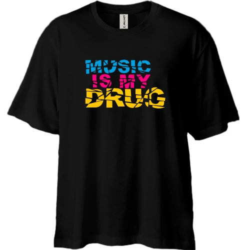 Футболка двонитка Oversize, Чорний, Music is my drug