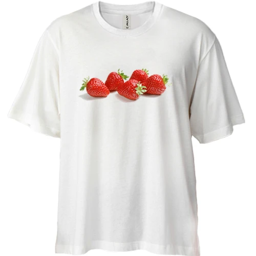 Футболка двунитка Oversize, Белый, с клубникой 3