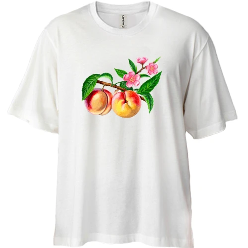 Футболка двунитка Oversize, Белый, с цветущей веткой персика