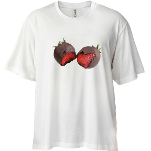 Футболка двунитка Oversize, Синий, Клубника в шоколаде