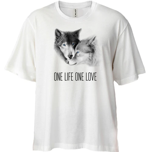 Футболка двонитка Oversize з вовками One Life One Love