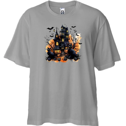 Футболка двонитка Oversize, Сірий, Замок Дракули (2)