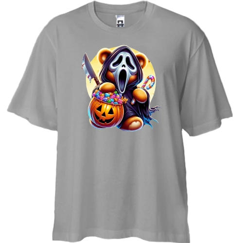 Футболка двунитка Oversize, Серый, Крик с тыквой Halloween