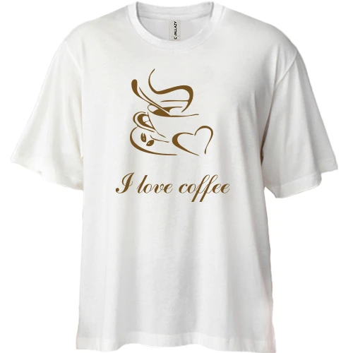 Футболка двунитка Oversize, Белый, I love coffee