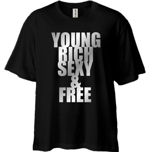 Футболка двонитка Oversize, Чорний, Young, rich, sexy and free