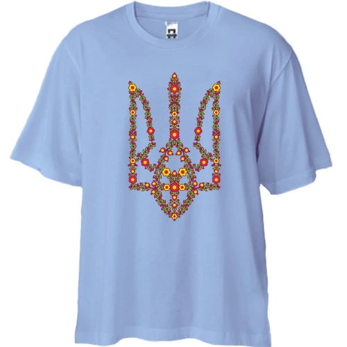 Футболка двунитка Oversize с цветочным гербом Украины (2)