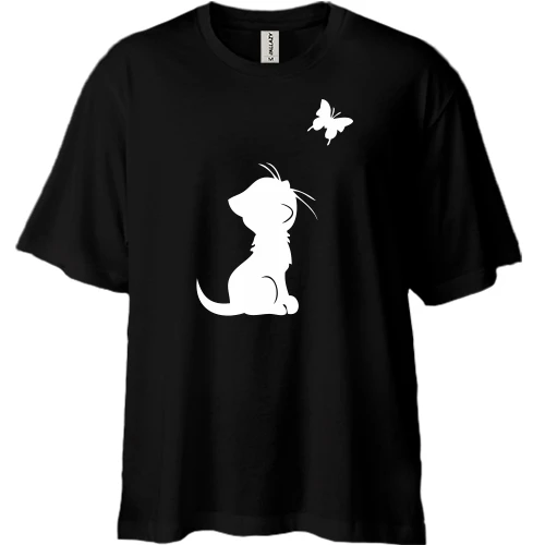 Футболка двунитка Oversize Котенок и бабочка