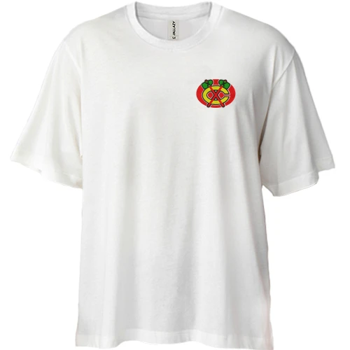 Футболка двунитка Oversize, Белый, с вышитыми томагавками Chicago Blackhawks