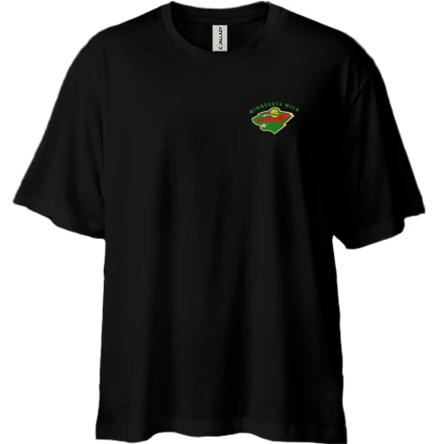 Футболка двунитка Oversize, Черный, с вышитой эмблемой Minnesota Wild