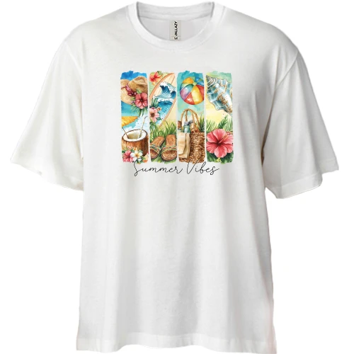 Футболка двонитка Oversize, Білий, Summer Vibes