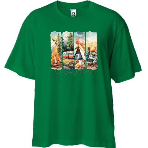 Футболка двунитка Oversize, Зеленый, Camping Mode