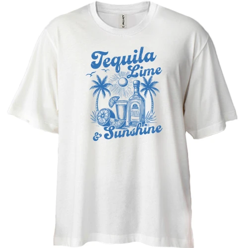 Футболка двонитка Oversize, Синій, Tequila, Lime and Sunshine
