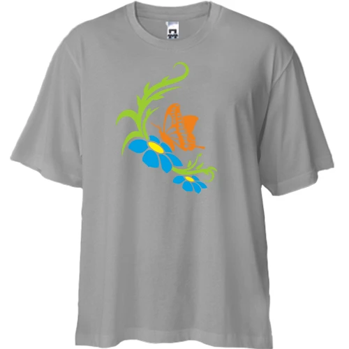Футболка двунитка Oversize цветок и бабочка