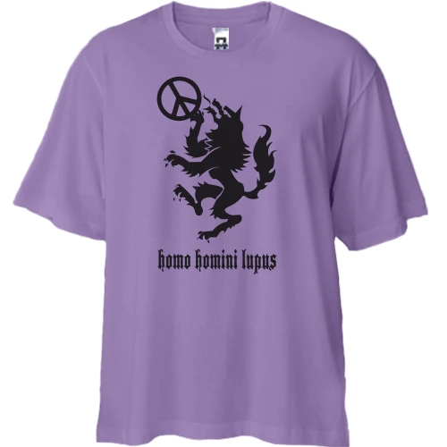 Футболка двунитка Oversize, Лавандовый, homo homini lupus
