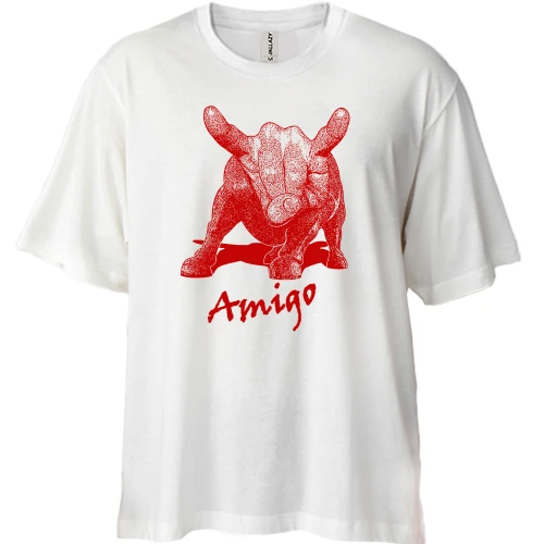 Футболка двунитка Oversize, Белый, Amigo с красным быком