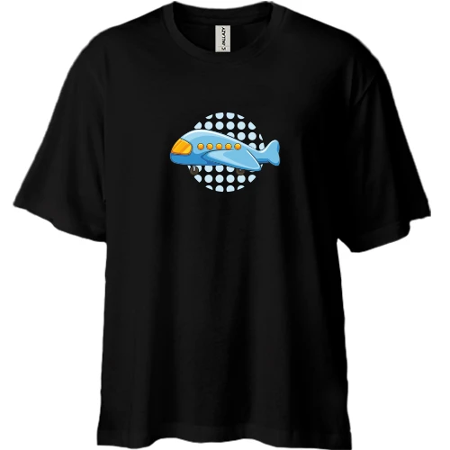 Футболка двонитка Oversize, Чорний, з дитячим літаком