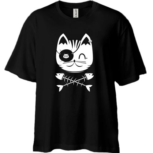 Футболка двонитка Oversize, Чорний, Кот пірат