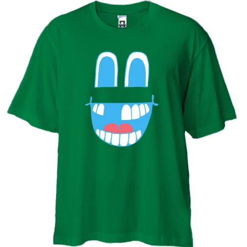 Футболка двунитка Oversize, Зеленый, с беззубым смайлом