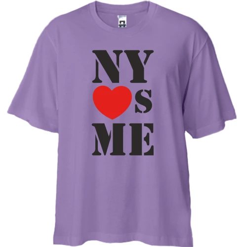Футболка двунитка Oversize, Лавандовый, с надписью New york loves me