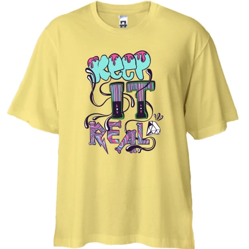 Футболка двонитка Oversize, Жовтий, з написом Keep it real
