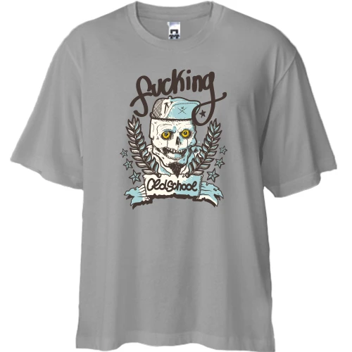 Футболка двунитка Oversize, Серый, с черепом Fuking oldschool
