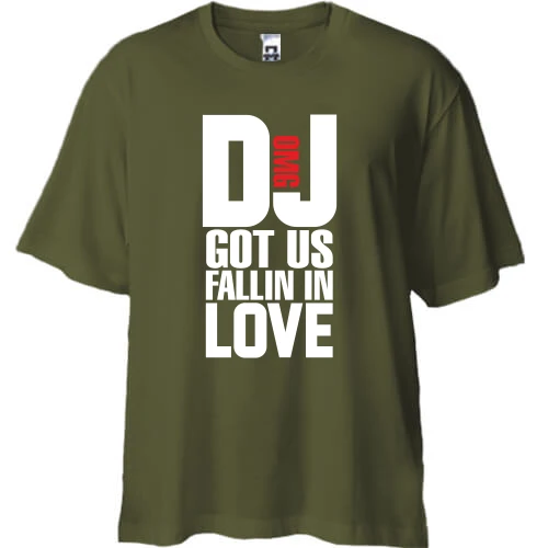 Футболка двонитка Oversize, Хакі, з написом DJ got us fallin in love