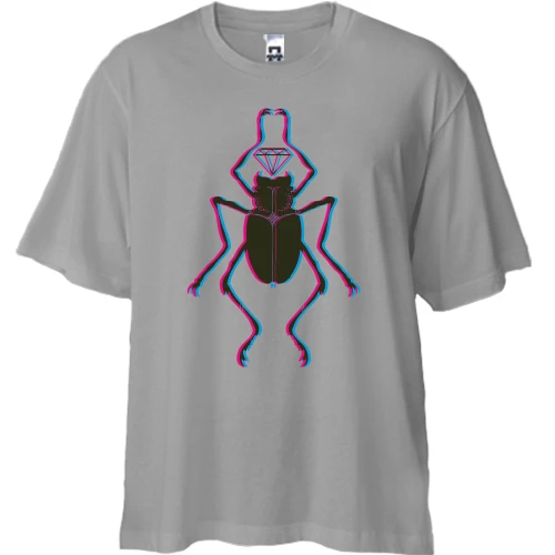 Футболка двунитка Oversize, Серый, с жуком 3d