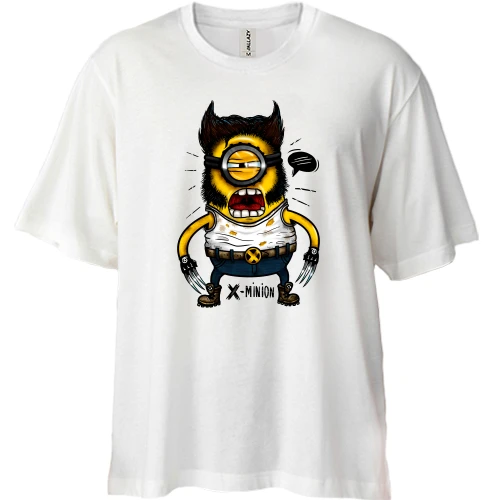 Футболка двунитка Oversize, Белый, c миньоном-росомахой (x-minion)