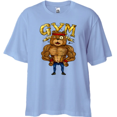 Футболка двунитка Oversize, Синий, Gym с бульдогом (мульт)