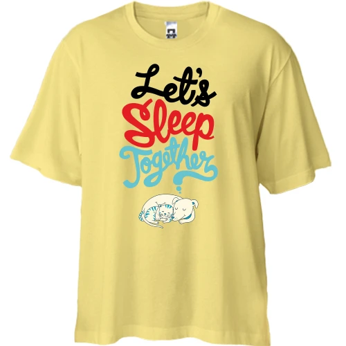 Футболка двонитка Oversize, Жовтий, з написом Let`s sleep together
