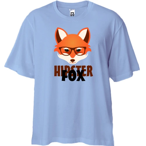 Футболка двонитка Oversize, Синій, з лисицею Hipster Fox