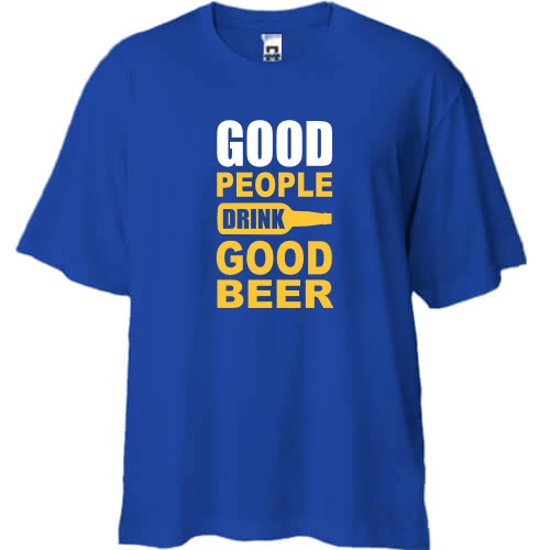Футболка двонитка Oversize, Синій, Good People Drink Good Beer