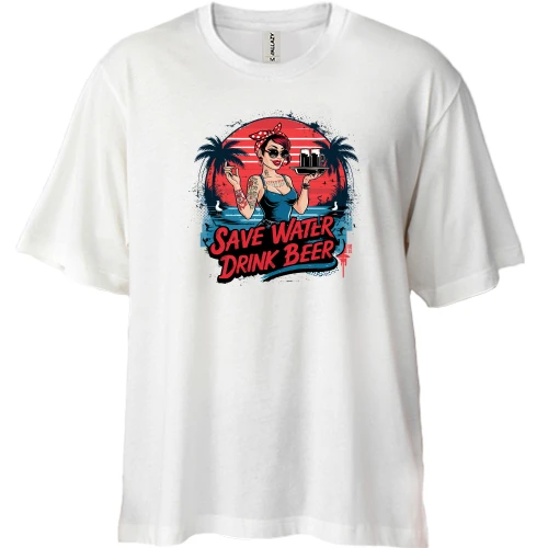 Футболка двунитка Oversize, Синий, Save water - Drink Beer (2)
