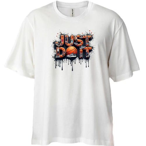 Футболка двонитка Oversize, Білий, Just Do It з м'ячами