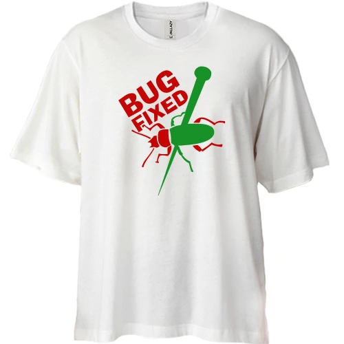 Футболка двунитка Oversize, Белый, с жуком Bug fixed