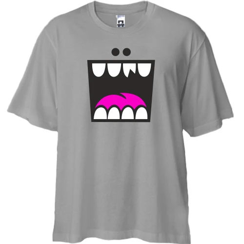 Футболка двунитка Oversize, Серый, с кричащим ртом