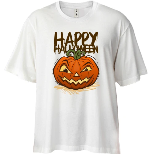 Футболка двунитка Oversize, Синий, с надписью Happy Halloween