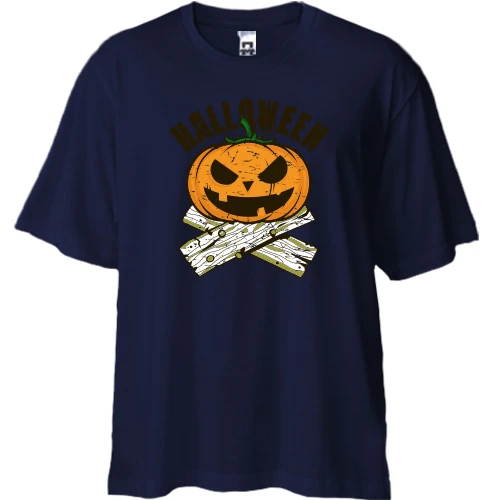 Футболка двунитка Oversize, Синий, с тыквой Halloween