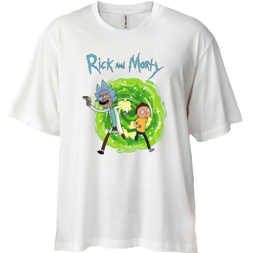 Футболка двунитка Oversize, Белый, Rick and Morty