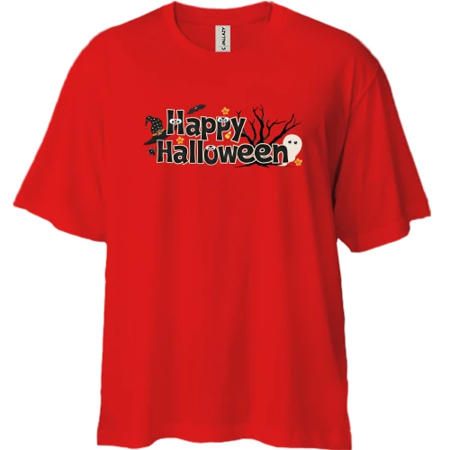 Футболка двунитка Oversize с надписью Happy Halloween (2)