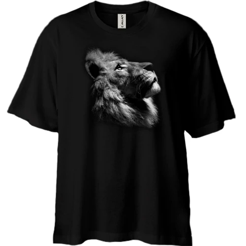 Футболка двунитка Oversize, Черный, с черно-белым львом