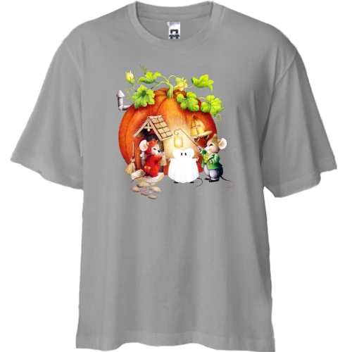 Футболка двонитка Oversize, Сірий, Мишки святкують Хелловін