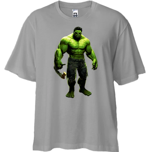 Футболка двунитка Oversize, Серый, с Халком (Hulk)