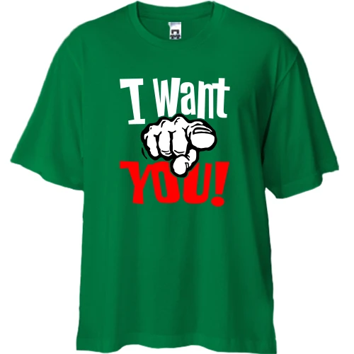 Футболка двонитка Oversize, Зелений, з написом I want you