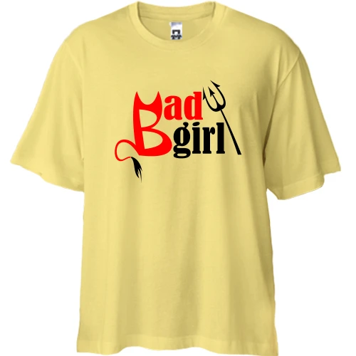 Футболка двонитка Oversize, Жовтий, з рогами і вилами Bad girl