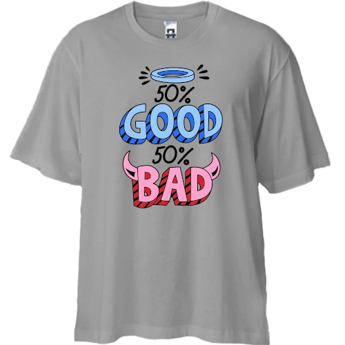 Футболка двонитка Oversize, Сірий, на 50% good 50% bad