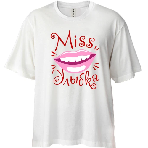 Футболка двунитка Oversize, Синий, Мисс улыбка