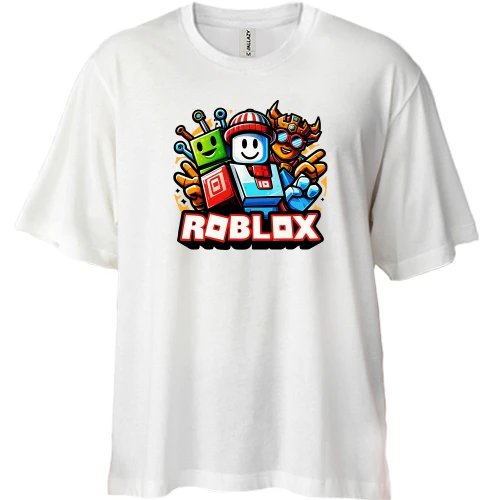 Футболка двонитка Oversize, Синій, з групою персонажів Roblox