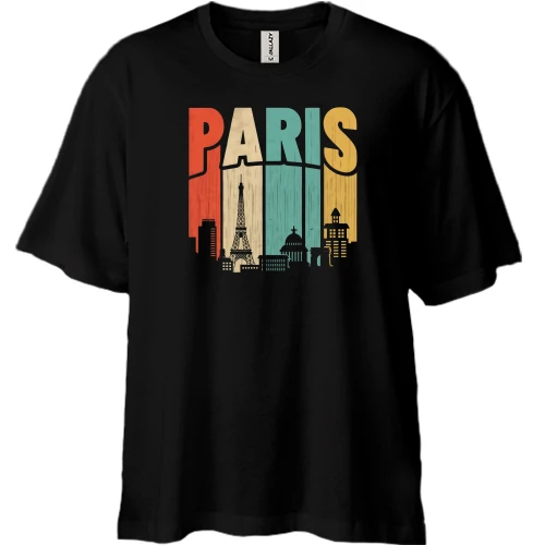 Футболка двонитка Oversize, Чорний, Paris Retro